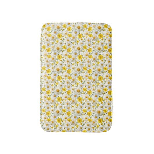 Yellow Watercolor Wildflower Pattern  Badematte (Vorderseite Vertikal)