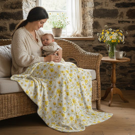 Yellow Watercolor Wildflower Pattern Fleecedecke