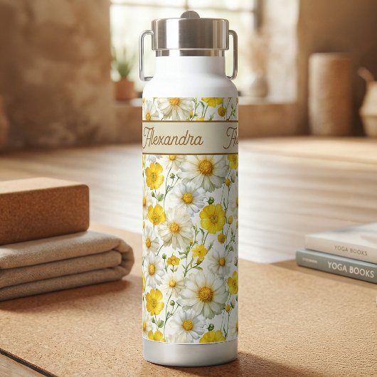 Yellow Watercolor Wildflower Pattern  Trinkflasche