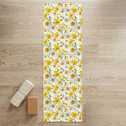 Yellow Watercolor Wildflower Pattern Yogamatte