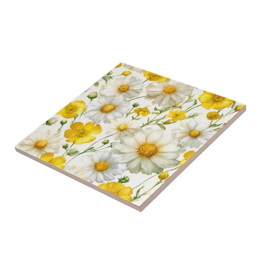 Yellow Watercolor Wildflowers Pattern  Fliese (Seite)