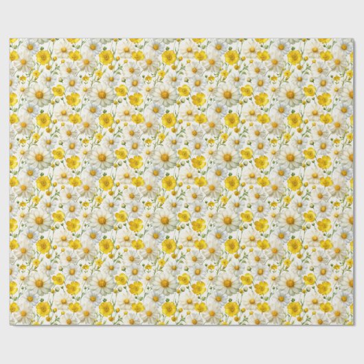 Yellow Watercolor Wildflowers Pattern  Geschenkpapier (Flach)