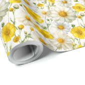 Yellow Watercolor Wildflowers Pattern Geschenkpapier (Rolleneckpunkt)