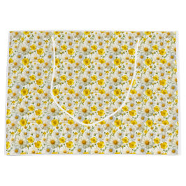 Yellow Watercolor Wildflowers Pattern  Große Geschenktüte