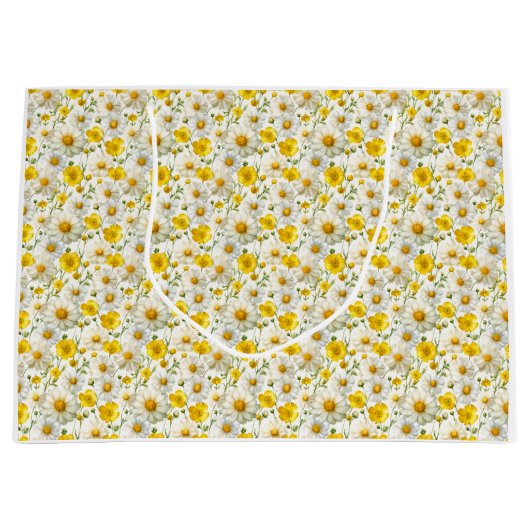 Yellow Watercolor Wildflowers Pattern Große Geschenktüte (Vorderseite)