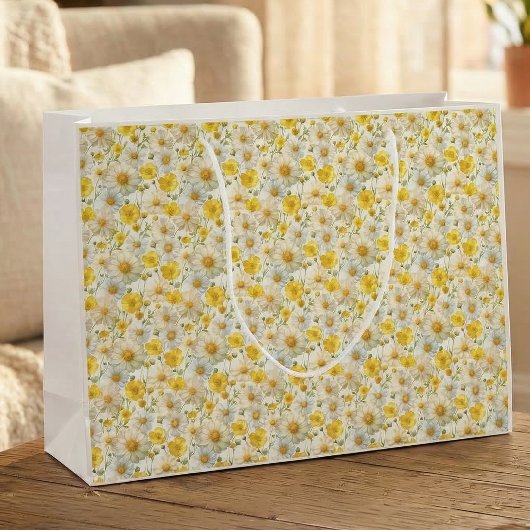 Yellow Watercolor Wildflowers Pattern  Große Geschenktüte