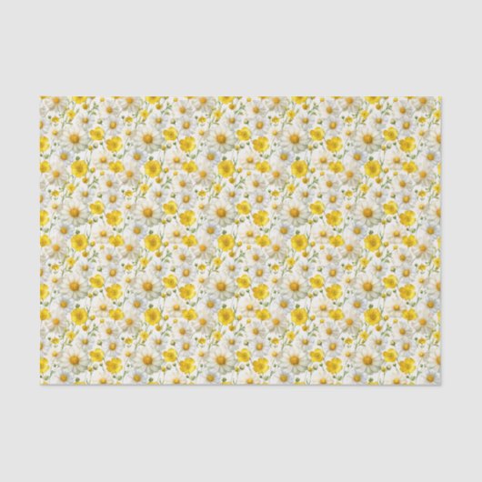 Yellow Watercolor Wildflowers Pattern Seidenpapier (Vorderseite)
