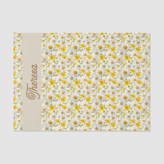 Yellow Watercolor Wildflowers Pattern Seidenpapier (Vorderseite)