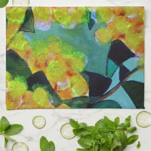 Yellow Wattle, australische Blume Geschirrtuch (Gefaltet)