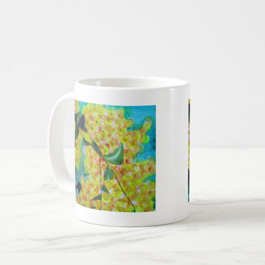 Yellow Wattle, australische Blume Kaffeetasse (Vorderseite Links)