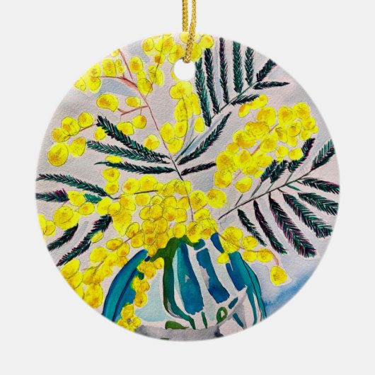 Yellow Wattle, australische Blume Keramik Ornament (Vorne)