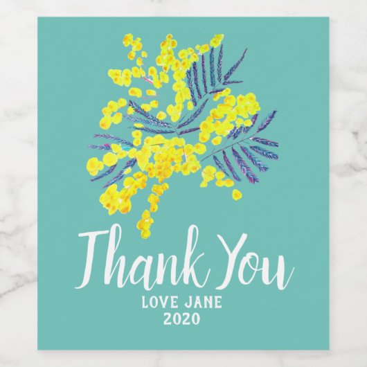 Yellow Wattle Blume Moderne Danksagung Weinetikett (Einzelnes Label)