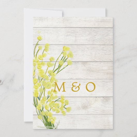 Yellow Wattle Botanical Rustic Wood Modern Wedding Einladung (Rückseite)