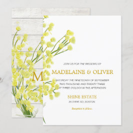 Yellow Wattle Botanical Rustic Wood Modern Wedding Einladung