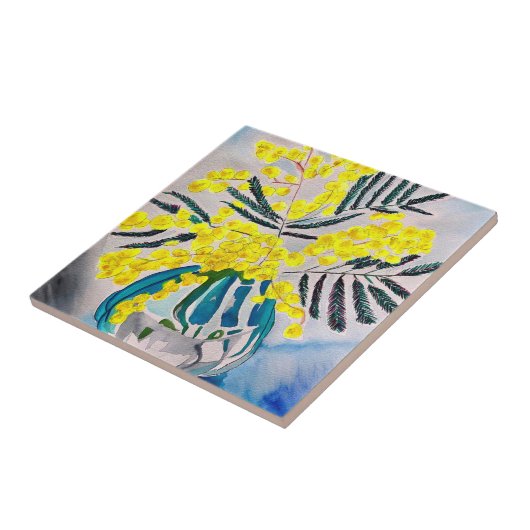 Yellow Wattle native australische Blume art Fliese (Seite)