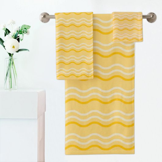 Yellow Wave Pattern Towel Badhandtuch Set