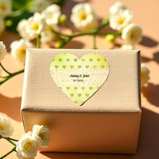 Yellow Wedding Birthday Gold Hearts Sticker