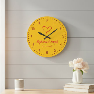 Yellow Wedding or Anniversary Gift Clock  Große Wanduhr