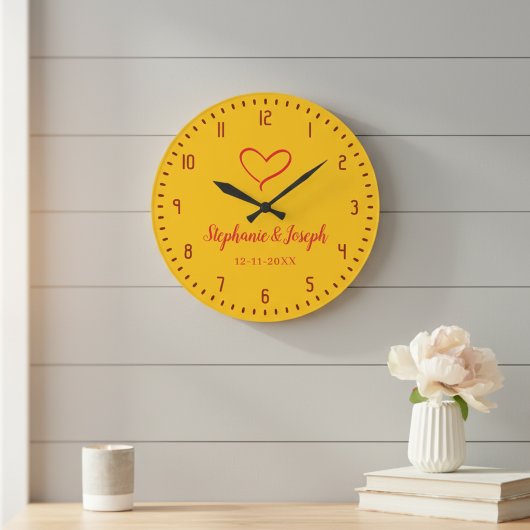 Yellow Wedding or Anniversary Gift Clock  Große Wanduhr