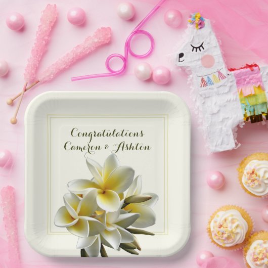 Yellow Wedding Plumeria Blume Glückwunschs Pappteller (Party)