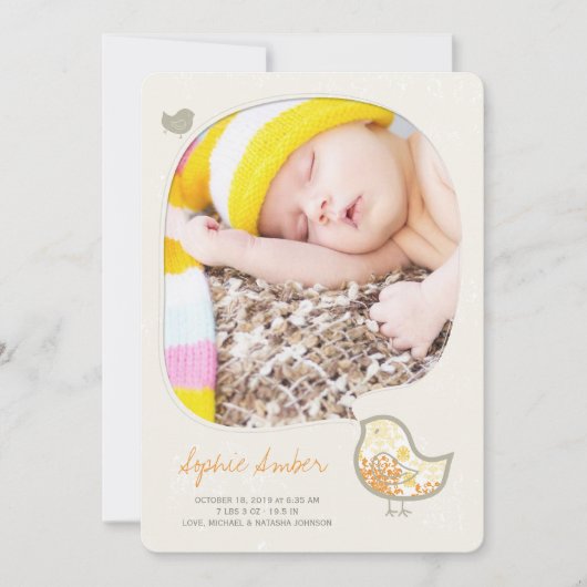 Yellow Whimsical Chick Foto Geburtsankündigung Ankündigung (Vorderseite)