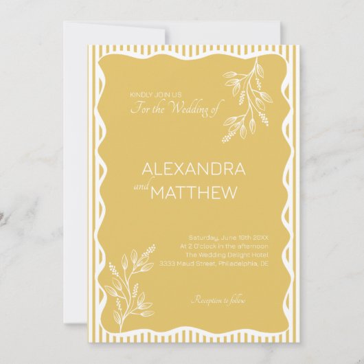 Yellow Whimsical Wavy Border Wedding Einladung (Vorderseite)