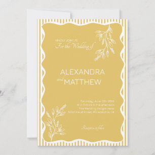Yellow Whimsical Wavy Border Wedding Einladung