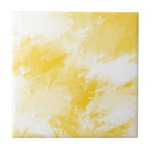 Yellow & White Abstract Brushstrokes Fliese (Vorderseite)