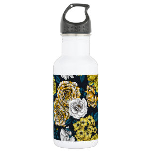 Yellow, White and Bi-Color Rosa with Blue Leaves Edelstahlflasche