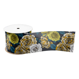 Yellow, White and Bi-Color Rosa with Blue Leaves Satinband