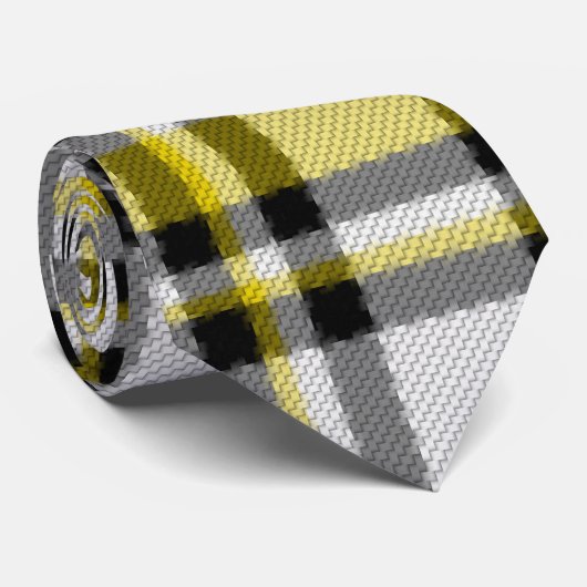 Yellow White and Black Pläd Tie Krawatte (Gerollt)