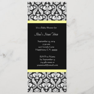 Yellow White Black Damask Babydusche Einladungen