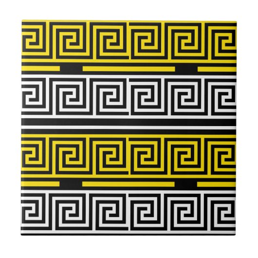 Yellow White Black Greek Key Fret Pattern Design  Fliese (Vorderseite)