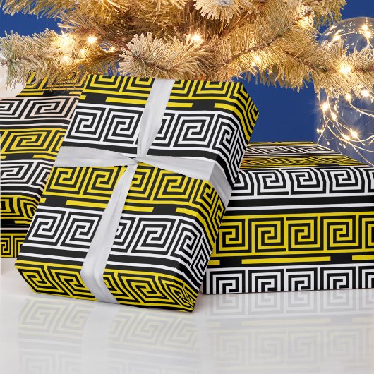 Yellow White Black Greek Key Fret Pattern Design  Geschenkpapier
