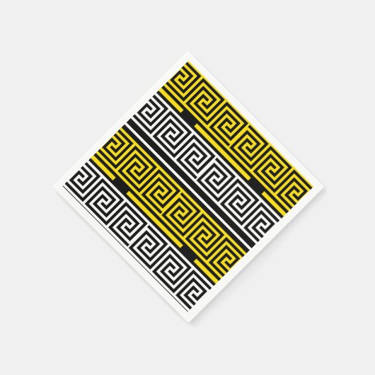 Yellow White Black Greek Key Fret Pattern Design Serviette (Ecke)