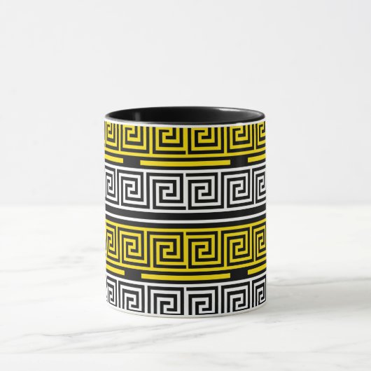Yellow White Black Greek Key Fret Pattern Design Tasse (Zentrum)