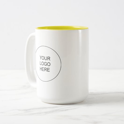 Yellow & White Business Logo Promotional Brand Zweifarbige Tasse (Vorderseite Links)