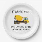Yellow White Cement Truck Kind's Birthday Dank Pappteller (Vorderseite)