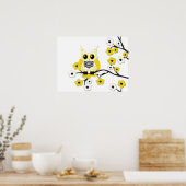 Yellow White Cherry Blossom Owl Poster (Küche)