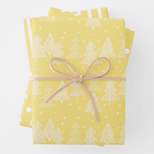 Yellow White Christmas Trees Polka Dots Strip Geschenkpapier Set (Beispiel)