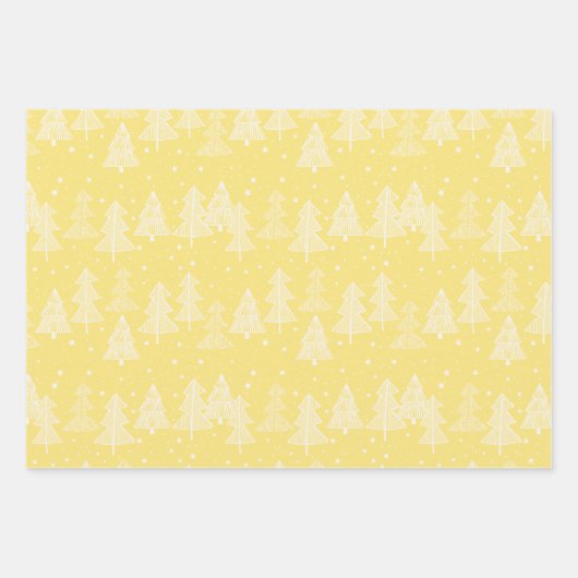 Yellow White Christmas Trees Polka Dots Strip Geschenkpapier Set (Vorderseite)