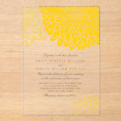 Yellow White Chrysanthemum Stylish Simple Wedding Acryleinladungen (Vorderseite)