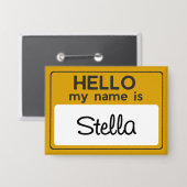 Yellow White Custom Name Hello My Name Is Button (Vorderseite/Rückseite)