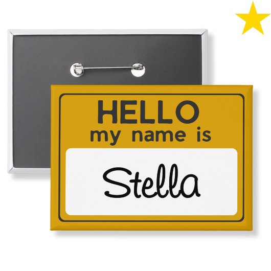 Yellow White Custom Name Hello My Name Is Button