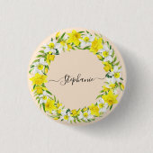 Yellow White Daffodien Garland Monogram Name Button (Vorderseite)