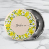 Yellow White Daffodien Garland Monogram Name Button