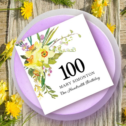 Yellow White Daffodil 100. Geburtstagsparty Serviette