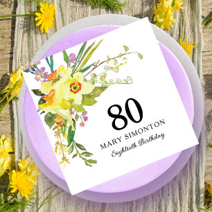 Yellow White Daffodil 80. Geburtstagsparty Napkins Serviette