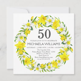 Yellow White Daffodil Botanicals 50. Geburtstag Einladung