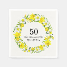 Yellow White Daffodil Wreath 50. Geburtstag Napkin